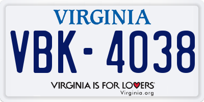 VA license plate VBK4038