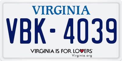 VA license plate VBK4039