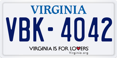 VA license plate VBK4042