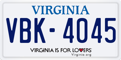 VA license plate VBK4045