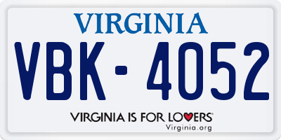 VA license plate VBK4052