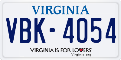 VA license plate VBK4054