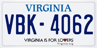 VA license plate VBK4062