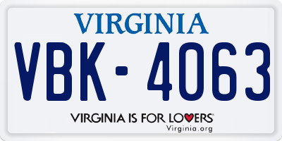 VA license plate VBK4063