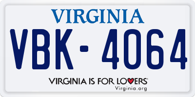 VA license plate VBK4064
