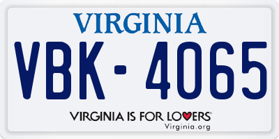 VA license plate VBK4065