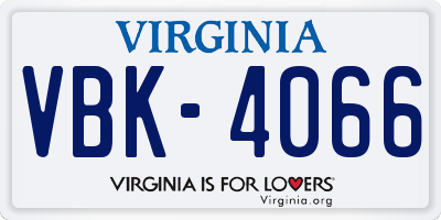 VA license plate VBK4066