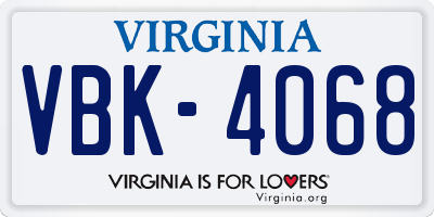 VA license plate VBK4068