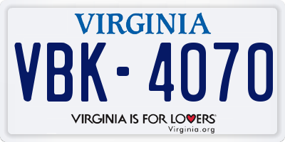 VA license plate VBK4070