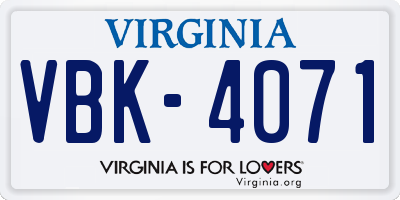 VA license plate VBK4071