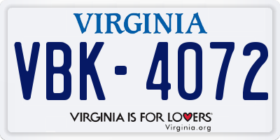 VA license plate VBK4072