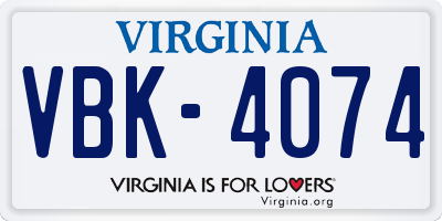 VA license plate VBK4074
