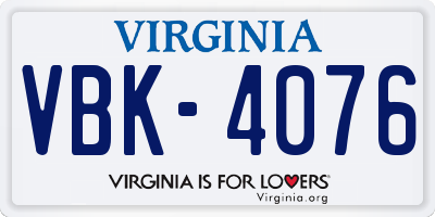 VA license plate VBK4076