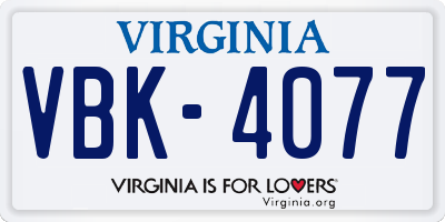 VA license plate VBK4077