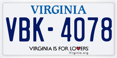 VA license plate VBK4078
