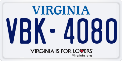 VA license plate VBK4080