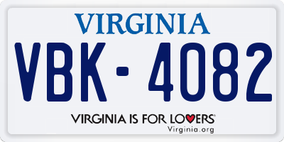 VA license plate VBK4082
