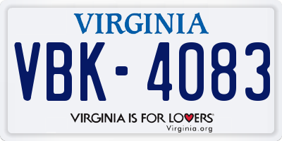 VA license plate VBK4083