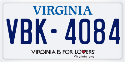 VA license plate VBK4084