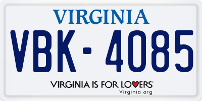 VA license plate VBK4085