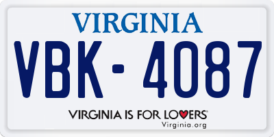 VA license plate VBK4087