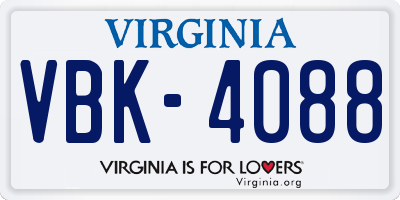 VA license plate VBK4088
