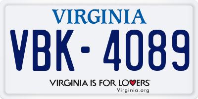 VA license plate VBK4089
