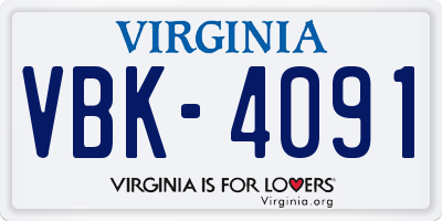 VA license plate VBK4091
