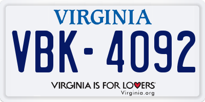 VA license plate VBK4092