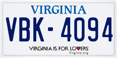 VA license plate VBK4094