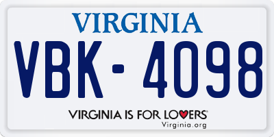 VA license plate VBK4098
