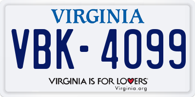 VA license plate VBK4099