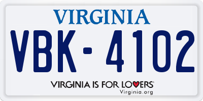 VA license plate VBK4102