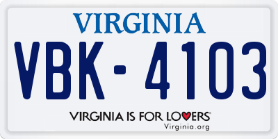 VA license plate VBK4103