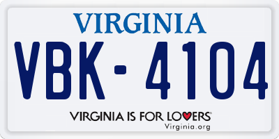 VA license plate VBK4104