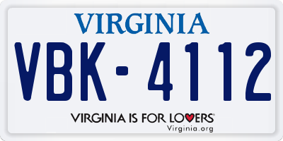 VA license plate VBK4112