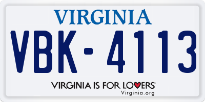 VA license plate VBK4113