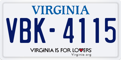 VA license plate VBK4115