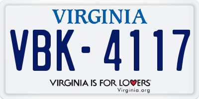 VA license plate VBK4117
