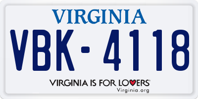 VA license plate VBK4118