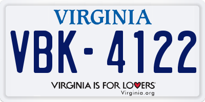 VA license plate VBK4122