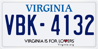 VA license plate VBK4132
