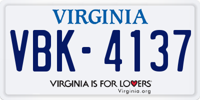 VA license plate VBK4137