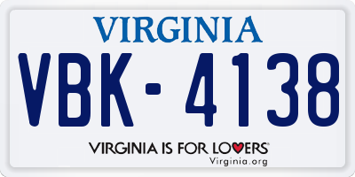 VA license plate VBK4138
