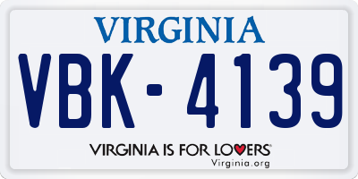 VA license plate VBK4139
