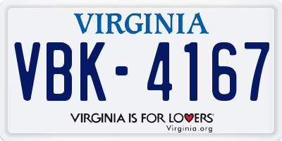 VA license plate VBK4167