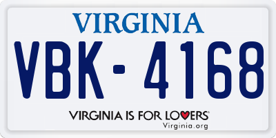 VA license plate VBK4168