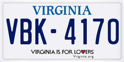 VA license plate VBK4170