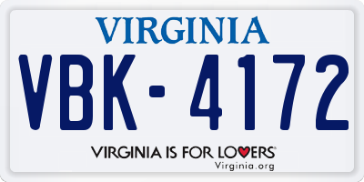VA license plate VBK4172