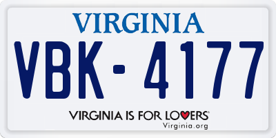 VA license plate VBK4177